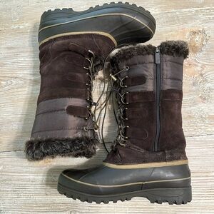 Women’s Lands’ End Brown Insulated Winter Snow Rain Boots sz 8